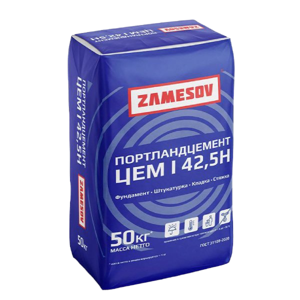 Цемент ЦЕМ I 42.5 Н/ПЦ 500 "ZAMESOV" - 50 кг.